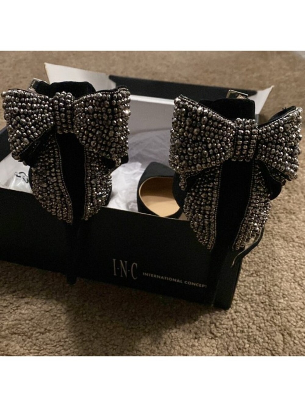 Black Bow Suede Studded Ankle-Strap Stiletto Heels - Like NEW! - Picture 3 of 5